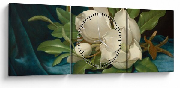 Kép - Martin Johnson Heade, Giant Magnolias on a Blue Velvet Cloth, reprodukciók (órával) (90x30 cm)