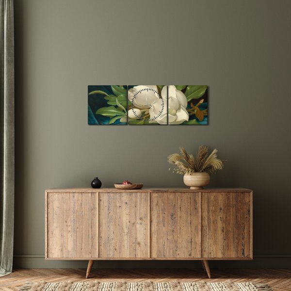 Kép - Martin Johnson Heade, Giant Magnolias on a Blue Velvet Cloth, reprodukciók (órával) (90x30 cm)