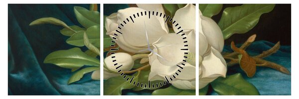 Kép - Martin Johnson Heade, Giant Magnolias on a Blue Velvet Cloth, reprodukciók (órával) (90x30 cm)