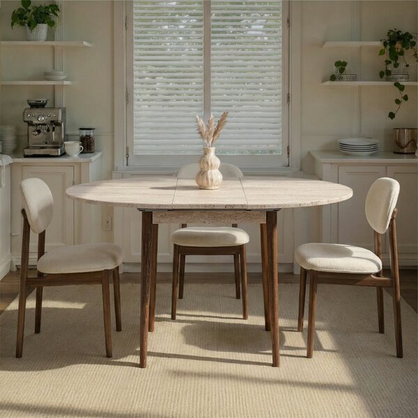 Hanah Home Extendable Dining Table Travertine Barok Walnut Viona - Travertine, Barok Walnut