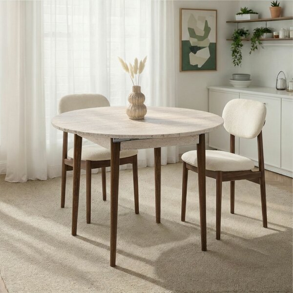 Hanah Home Extendable Dining Table Travertine Barok Walnut Viona - Travertine, Barok Walnut