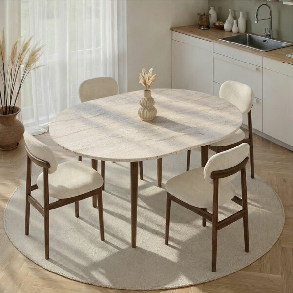 Hanah Home Extendable Dining Table Travertine Barok Walnut Viona - Travertine, Barok Walnut