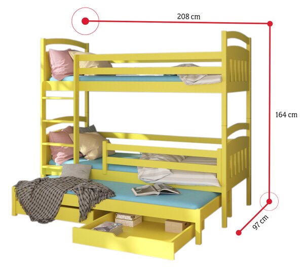 SALDO gyermek emeletes ágy nyomtatással + 3x matrac, 80x180/80x170, fehér