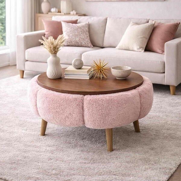Atelier Del Sofa Dohányzóasztal Papatya 60 - Rózsaszín, Diófa