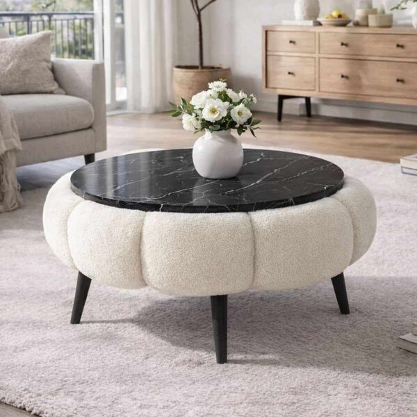 Atelier Del Sofa Coffee Table White Black Marble Papatya 60 - White, Black Marble