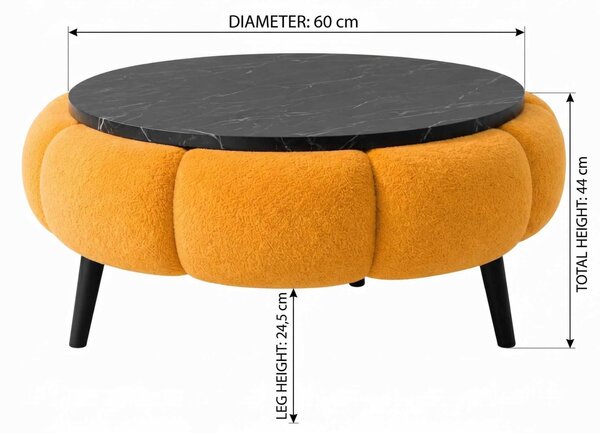 Atelier Del Sofa Dohányzóasztal Narancssárga Fekete Márvány Papatya 60 - Narancssárga, Fekete Márvány