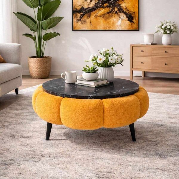 Atelier Del Sofa Dohányzóasztal Narancssárga Fekete Márvány Papatya 60 - Narancssárga, Fekete Márvány