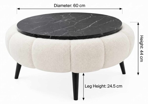 Atelier Del Sofa Coffee Table White Black Marble Papatya 60 - White, Black Marble