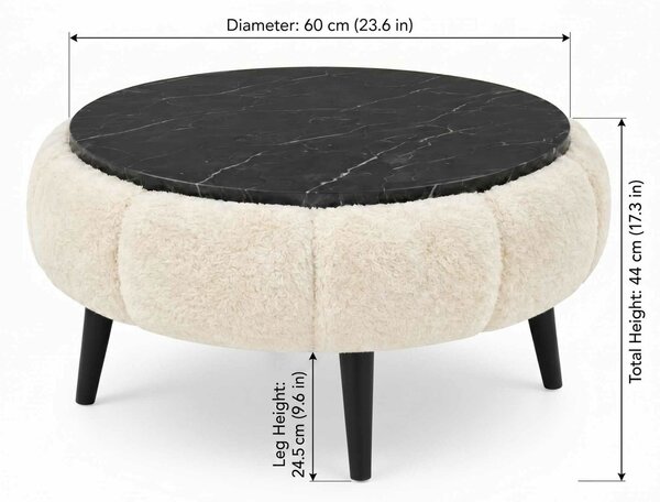 Atelier Del Sofa Coffee Table Cream Black Marble Papatya 60 - Cream, Black Marble