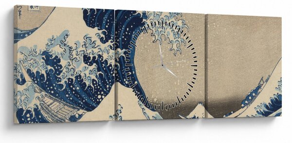 Kép - Katsushika Hokusai, Under the Wave off Kanagawa, reprodukciók (órával) (90x30 cm)