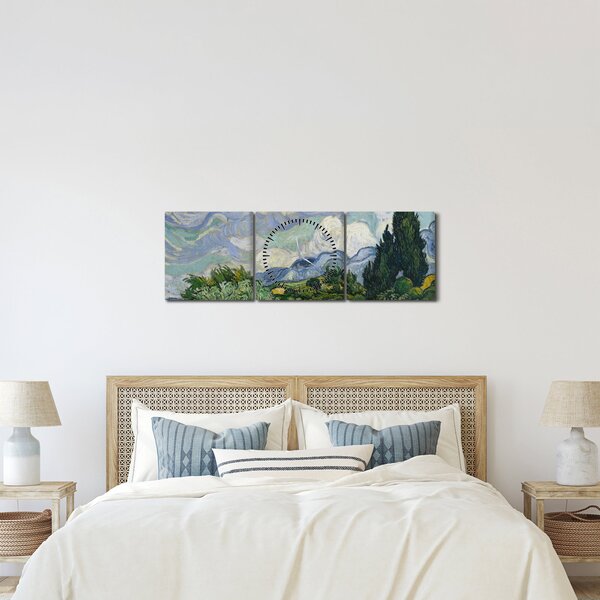 Kép - Vincent van Gogh, Wheat Field with Cypresses, reprodukciók (órával) (90x30 cm)