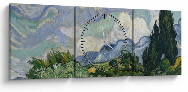 Kép - Vincent van Gogh, Wheat Field with Cypresses, reprodukciók (órával) (90x30 cm)
