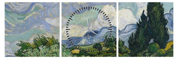 Kép - Vincent van Gogh, Wheat Field with Cypresses, reprodukciók (órával) (90x30 cm)
