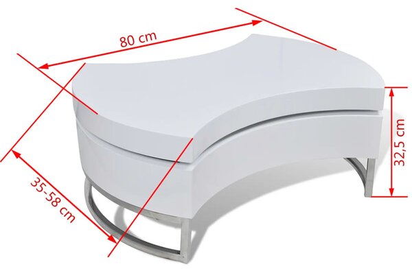 Dohányzóasztal Állítható Alakzat Magasfényű Fehér