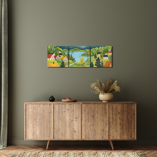 Kép - Falu a hegyekben (órával) (90x30 cm)