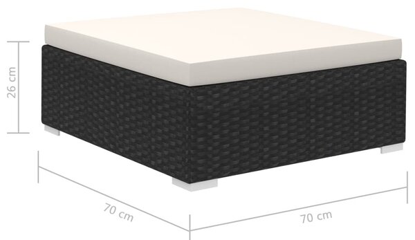 12-részes fekete polyrattan kerti bútorszett párnákkal