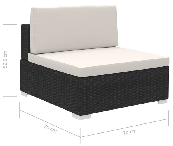 12-részes fekete polyrattan kerti bútorszett párnákkal
