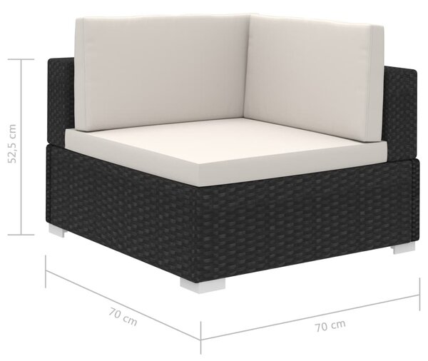 12-részes fekete polyrattan kerti bútorszett párnákkal