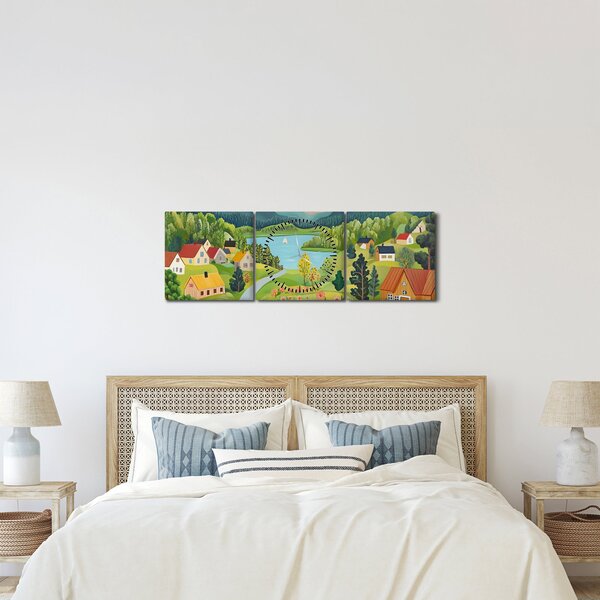 Kép - Falu a hegyekben (órával) (90x30 cm)
