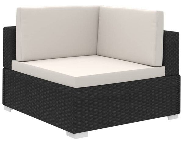 12-részes fekete polyrattan kerti bútorszett párnákkal