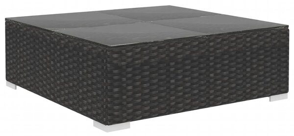 12-részes fekete polyrattan kerti bútorszett párnákkal
