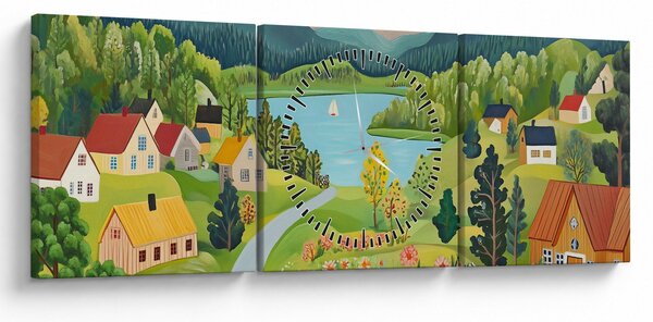 Kép - Falu a hegyekben (órával) (90x30 cm)