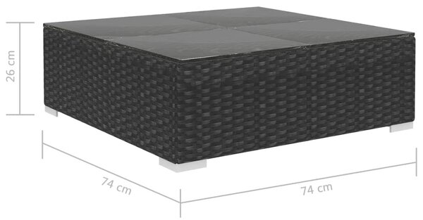 12-részes fekete polyrattan kerti bútorszett párnákkal