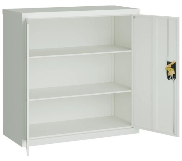 Szürke kétajtós acél irodai szekrény 90 cm