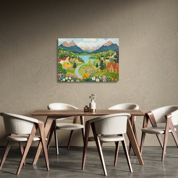 Üveg Üveg kép - Falu a hegyekben (70x50 cm)
