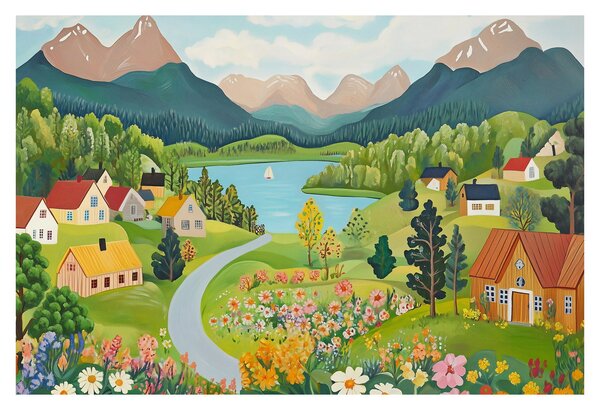 Kép - Falu a hegyekben (90x60 cm)