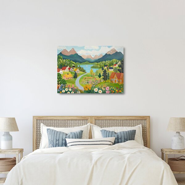 Üveg Üveg kép - Falu a hegyekben (70x50 cm)