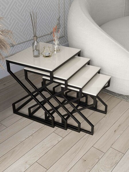 Hanah Home Fészekasztal (4 darabos) Black Cream Ela - Fekete, Krém