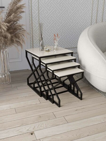 Hanah Home Fészekasztal (4 darabos) Black Cream Ela - Fekete, Krém