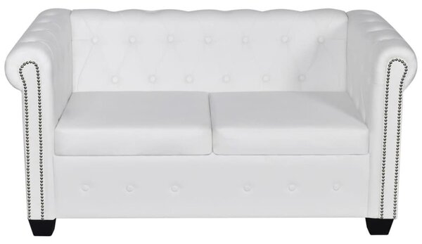 2 személyes és 3 személyes fehér műbőr Chesterfield kanapé