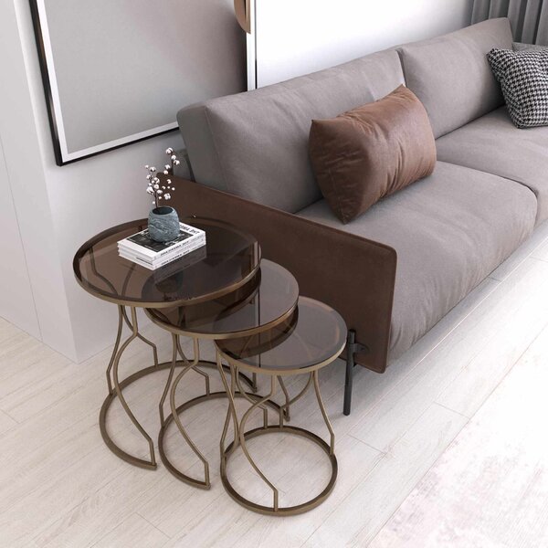 Hanah Home Fészekasztal (3 darabos) Antik Bronz Rüya - Antik