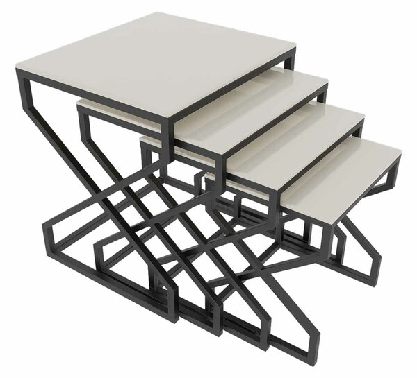 Hanah Home Fészekasztal (4 darabos) Black Cream Ela - Fekete, Krém