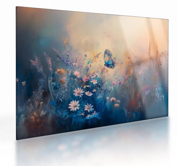 Üveg kép - Rét pillangóval (70x50 cm)
