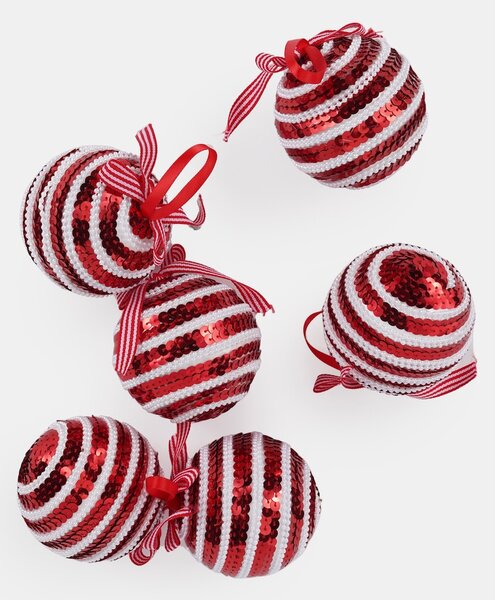 Sinsay - Flitterekkel díszített karácsonyi gömbök, 6 darabos készlet - piros