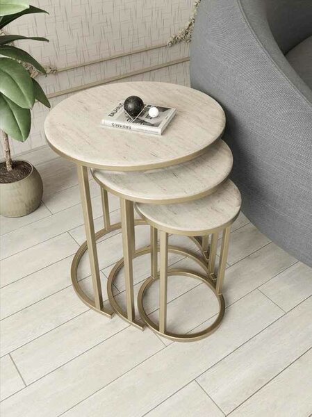 Hanah Home Nesting Table (3 Pieces) Gold Travertine Milas 3 - Gold, Travertine