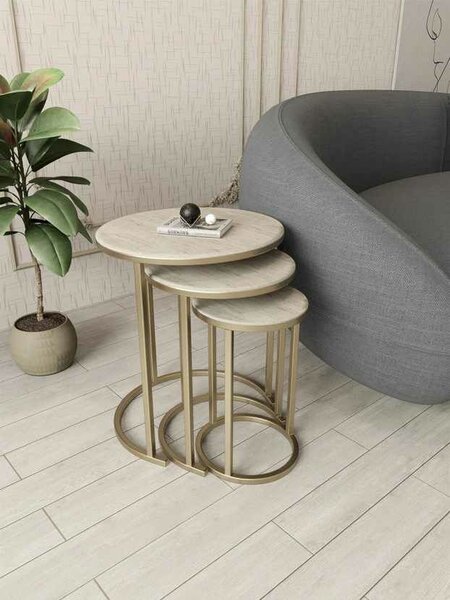 Hanah Home Nesting Table (3 Pieces) Gold Travertine Milas 3 - Gold, Travertine