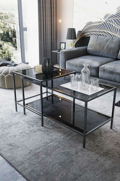 Hanah Home Dohányzóasztal szett Fekete Fume Perla - Fekete, Fume