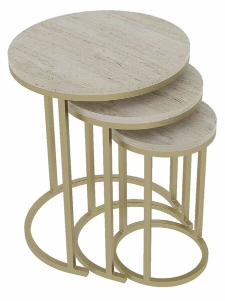 Hanah Home Nesting Table (3 Pieces) Gold Travertine Milas 3 - Gold, Travertine