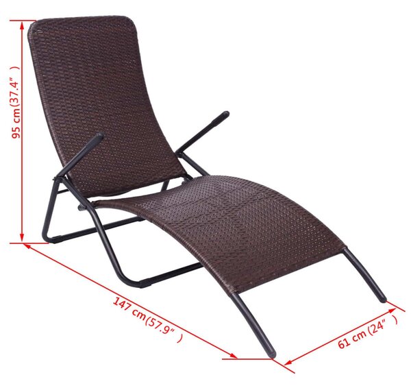 Barna összecsukható polyrattan napozóágy