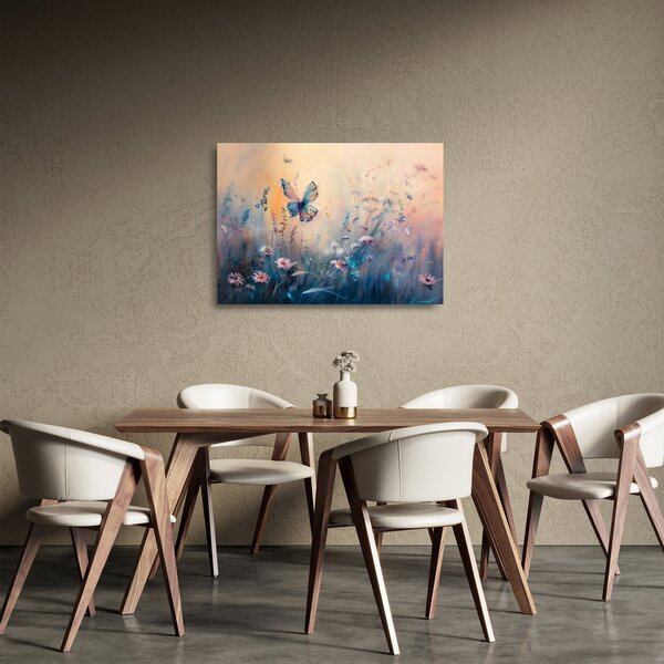 Üveg kép - Rét pillangóval II (70x50 cm)