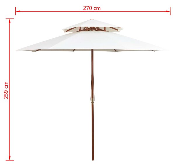 Krémfehér dupla tetős napernyő fa rúddal 270 x 270 cm