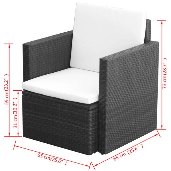 VidaXL fekete polyrattan kerti szék hát- és ülőpárnával