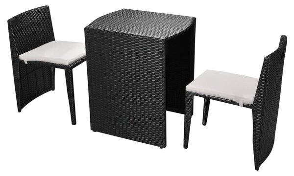 3 darabos fekete polyrattan bisztrószett párnákkal