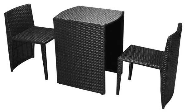 3 darabos fekete polyrattan bisztrószett párnákkal
