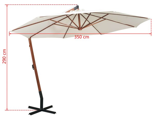 Fehér lógó napernyő fa rúddal 350 cm