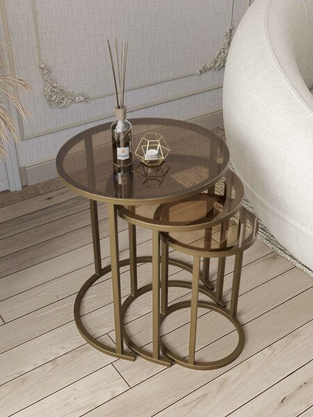 Hanah Home Egymásba tolható asztal szett (3 részes) Antique Bronze Milas 3 - Antik, Bronz